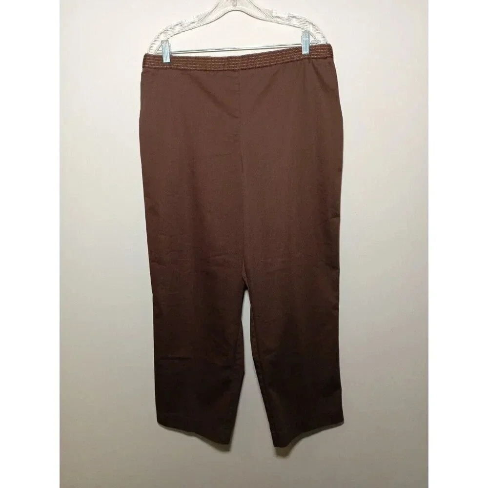 Alfred Dunner Pants Dress Slacks Women's Elastic Waist Flat Front Size 18 Brown